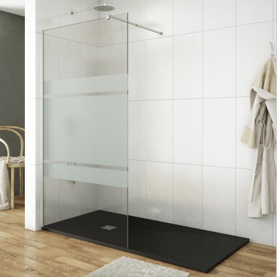 Paroi de douche fixe SCREEN FROST, verre transparent avec bandes, profilés chromés, de 68 à 118 cm