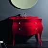 Meuble sous vasque rétro BELLAGIO de Lasa Idea en bois massif laqué, rouge brillant_P2
