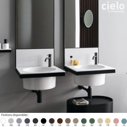 Vasque ronde à encastrer 50x50xH20 cm design ELLE TONDA de Ceramica Cielo + miroir, 1 trou droite, céramique, 17 coloris
