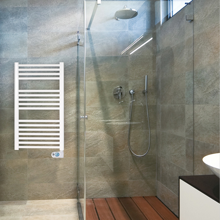 Sèche-serviettes électrique Mural 80W - Chauffe Rapide, Thermostat 55°C, Design Blanc Minimaliste Pour Salle De Bain - 11