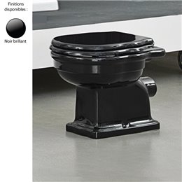 Schéma technique cuvette WC à poser rétro Ellade de Hidra Ceramica, sortie horizontale, céramique noir brillant
