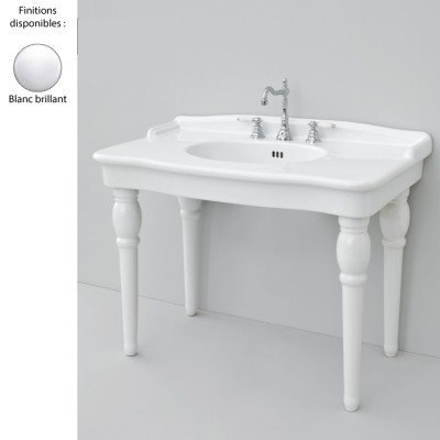 Lavabo console 112x63 cm rétro HERMITAGE - ELLADE, céramique blanc brillant