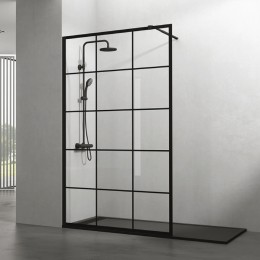 Paroi de douche fixe SCREEN BLACK CHESS, verre transparent avec décor noir, de 67 à 120 cm