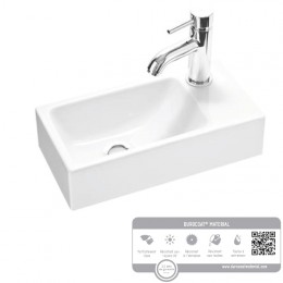 Lave-mains 40x20 cm design MODULO de Cedam, 1 trou droite, cuve rectangulaire, résine blanc brillant