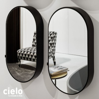 Armoire miroir murale ovale 90x50 cm I CATINI, cadre bois laqué