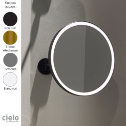 Miroir lumineux mural rond Ø40 cm, bras orientable, PLUTO de Ceramica Cielo, cadre métal laqué 11 finitions