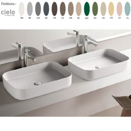 Vasque rectangulaire à poser 60x40 cm design SHUI COMFORT de Ceramica Cielo, céramique 14 coloris