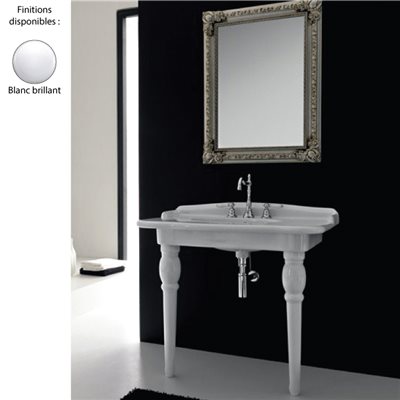 Lavabo console 93x58 cm rétro HERMITAGE - ELLADE, céramique blanc brillant