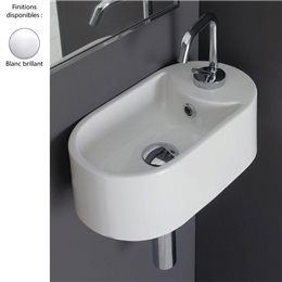 Lave-mains 41x22 cm design SEVENTY de Scarabeo, trou droite, céramique blanc brillant