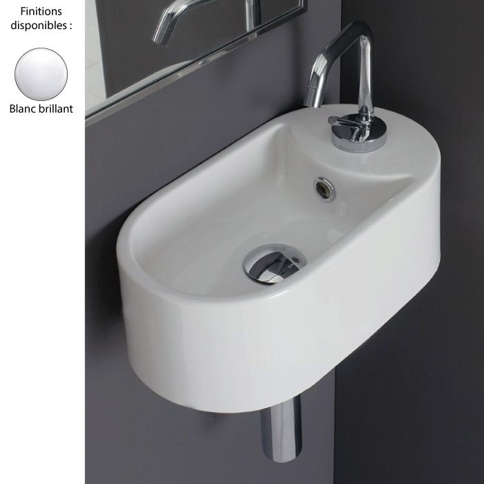 Petit évier De Salle De Bain Mural TAHOE - Céramique Blanche Brillante - 17.75 Pouces - Suspendu - Neuf