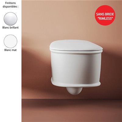 Cuvette WC suspendue sans bride 52,5x36 cm design A16, blanc, Artceram