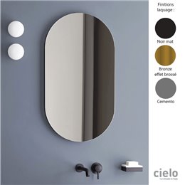 Miroir mural ovale 90x50 cm, I CATINI, cadre bois laqué noir, bronze ou cemento_A1