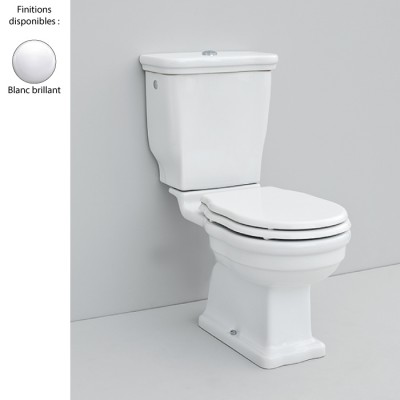 Pack WC monobloc rétro HERMITAGE - ELLADE, sortie verticale, céramique blanc brillant