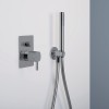 Set de douche design rond : prise d'eau/support et douchette, laiton chromé + flexible_A1
