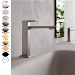 Mitigeur lavabo à poser Q30 de Treemme, bec haut 12 cm, saillie 12 cm, laiton 10 finitions