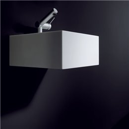 Lavabo suspendu 32,5x32,5cm COMPACT avec trou robinet, résine blanc mat_P2