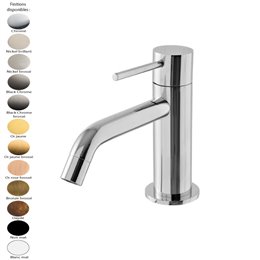 Petit mitigeur lavabo à poser UP+ de Treemme, bec haut 5 cm, saillie 13 cm, laiton 12 finitions