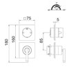 Parties externes mitigeur douche encastré 2 sorties (2 trous) ARCHE de Treemme, inverseur manuel, laiton, schéma technique