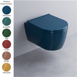 Cuvette WC suspendue sans bride SMILE MINI 35x48 cm, céramique coloris brillants "Acque di Cielo"
