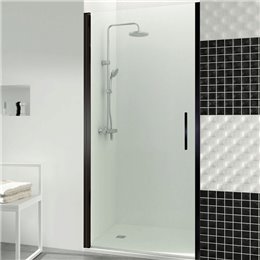Porte douche battante réversible OPEN B, verre transparent 6 mm, profilés noirs