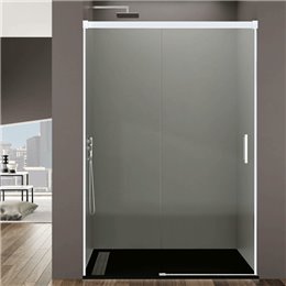 Paroi de douche coulissante réversible BASIC, verre transparent, profilés blancs, de 95 à 200 cm