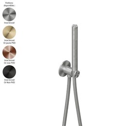 Kit douchette mural inox Quadro Design : prise d'eau / support et douchette stylo + flexible