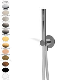 Prise d'eau / support mural rosace Ø75 mm + douchette stylo en laiton + flexible