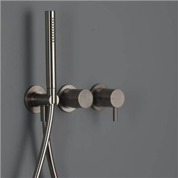 Parties externes mitigeur douche encastré DIAMETRO35 INOX 2/3 sorties et kit douchette, inox brossé noir