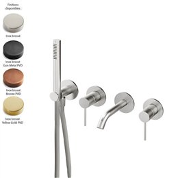 Parties externes 2 mitigeurs encastrés inox 40MM + bec baignoire et kit douchette (4 trous)