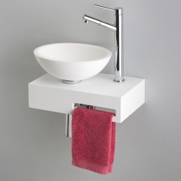 Petit lave-mains design sur support 40x25 cm en Solid Surface + porte-serviette_P3