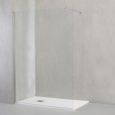 Paroi de douche fixe réversible ITALO-8, verre transparent 8 mm, profilés inox brossé, de 28 à 159 cm