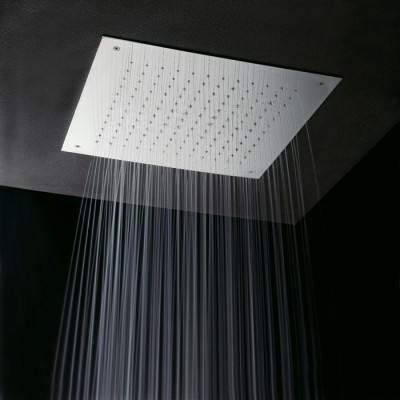 Pomme de douche plafond à encastrer 43x43 cm en inox, jet pluie