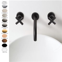 Parties externes mélangeur lavabo mural 3 trous LINE, bec 17 ou 23 cm, laiton 10 finitions