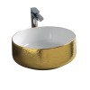 Vasque ronde à poser Ø42 cm design COGNAC de Artceram, céramique fine, or jaune bosselé_P1