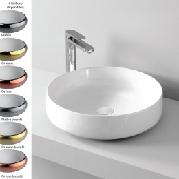Vasque ronde à poser Ø48 cm design COGNAC de Artceram, céramique fine, doré ou argenté