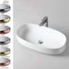 Vasque ovale à poser 68x35 cm COGNAC, céramique bicolore blanc / or ou platine