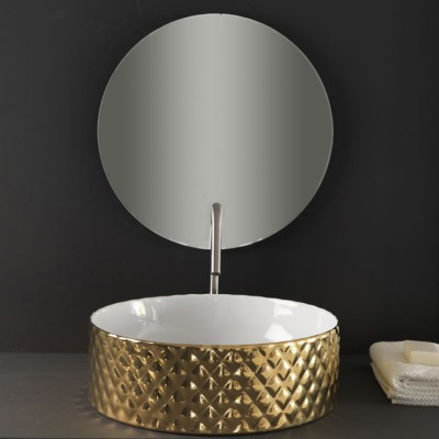 Vasque ronde à poser Ø44 cm ROMBO, céramique bicolore blanc / or ou platine