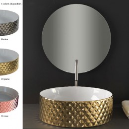 Vasque ronde à poser Ø44 cm design ROMBO de Artceram, céramique fine, doré ou argenté - A4