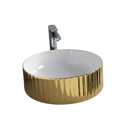 Vasque ronde à poser Ø44 cm MILLERIGHE, céramique biclore blanc / or ou platine