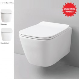 Cuvette WC sans bride suspendue design A16, céramique blanc brillant ou mat