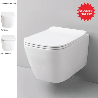 Cuvette WC suspendue sans bride A16, céramique blanche