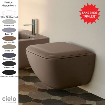 Cuvette WC suspendue sans bride SHUI COMFORT, céramique coloris mats "Terre di Cielo"